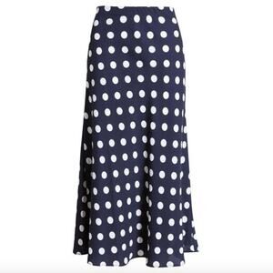Halogen NWT A-Line Skirt Navy Blue Ivory Polka Dot Midi Retro XS extra-small NEW